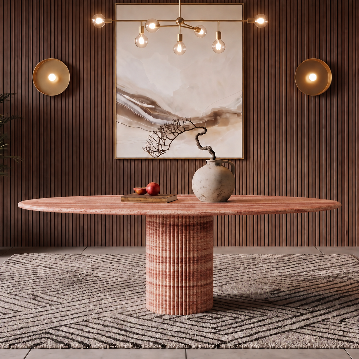 Capri Fluted Pedestal Marble Dining Table