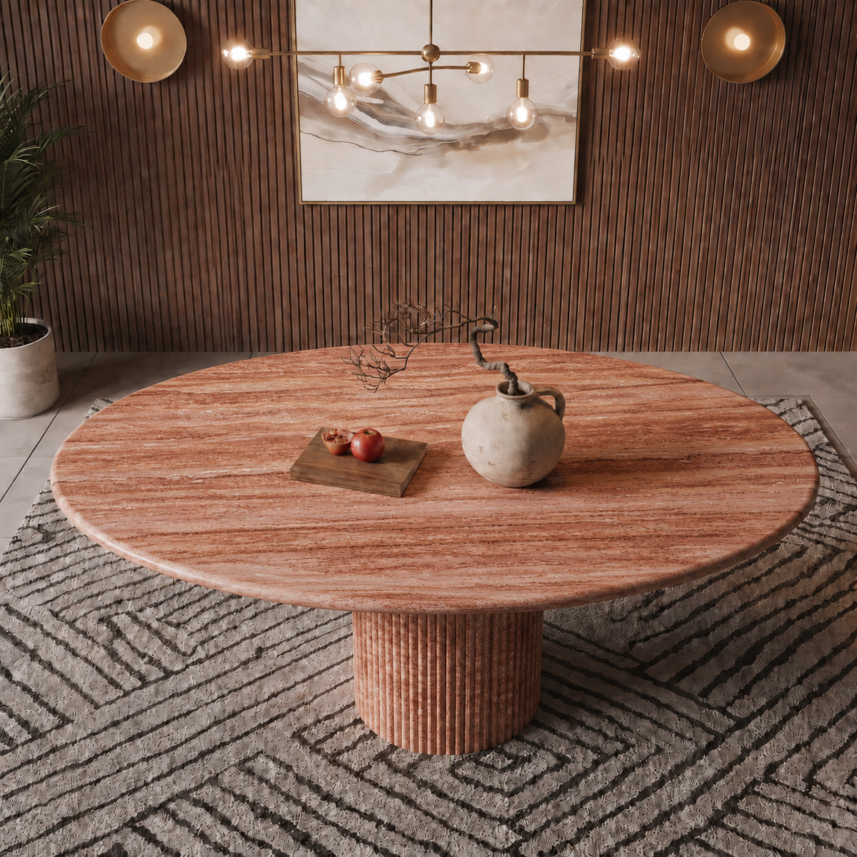 Capri Fluted Pedestal Marble Dining Table