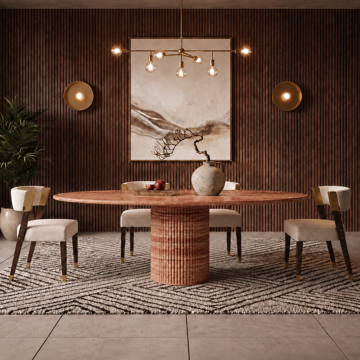 Capri Fluted Pedestal Marble Dining Table