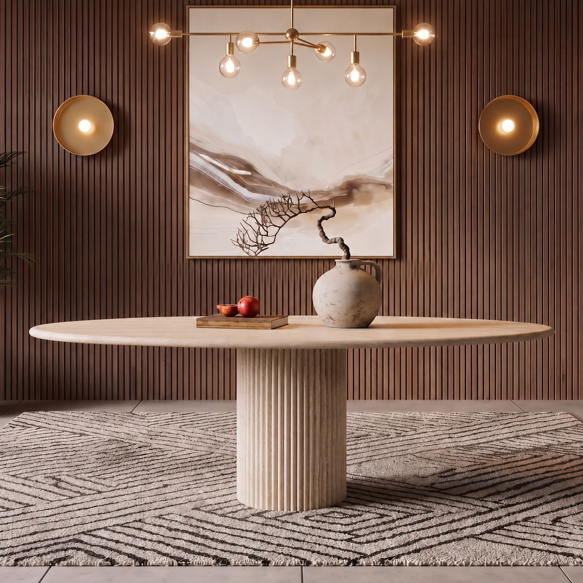 Capri Fluted Pedestal Marble Dining Table