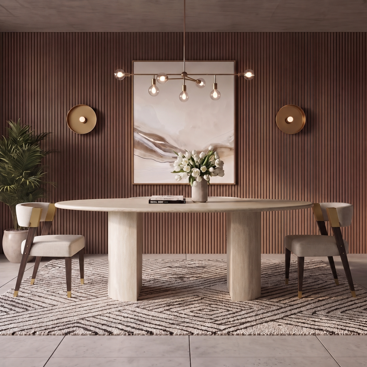 Owen Twin Leg Marble Dining Table