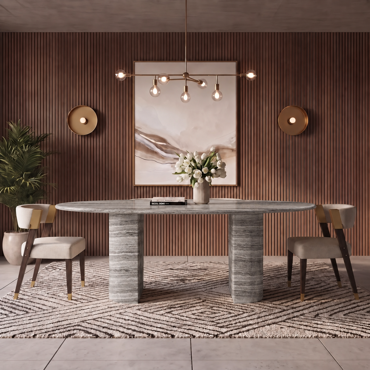 Owen Twin Leg Marble Dining Table