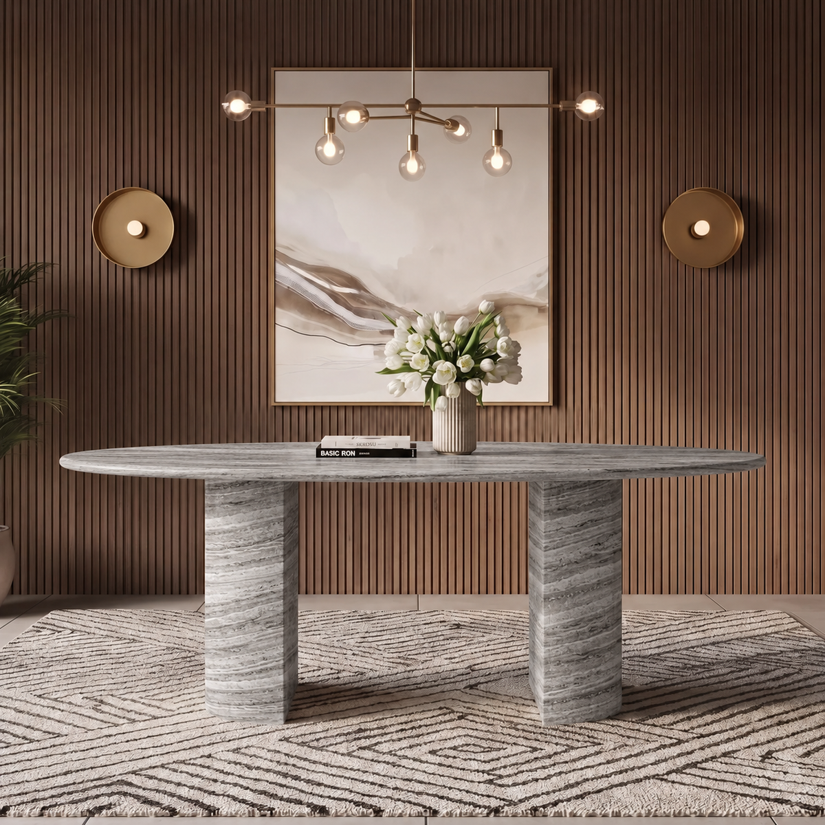 Owen Twin Leg Marble Dining Table