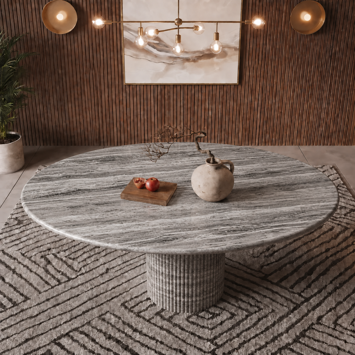 Capri Fluted Pedestal Marble Dining Table
