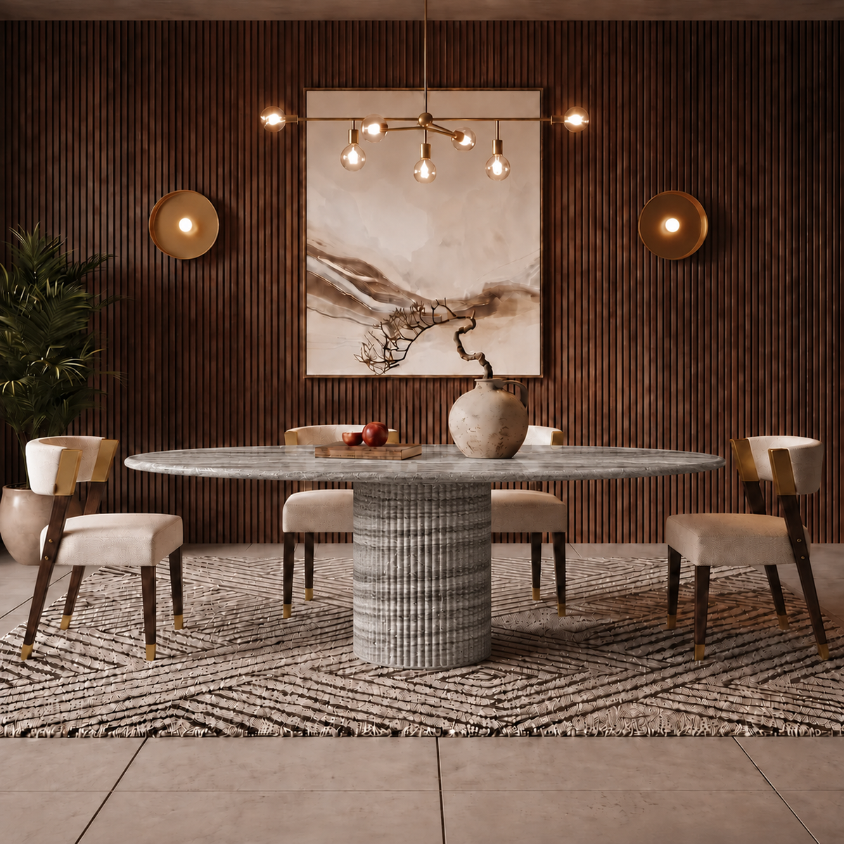 Capri Fluted Pedestal Marble Dining Table