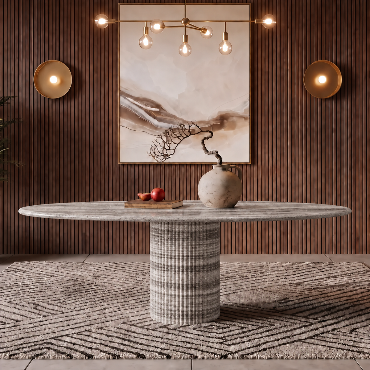 Capri Fluted Pedestal Marble Dining Table