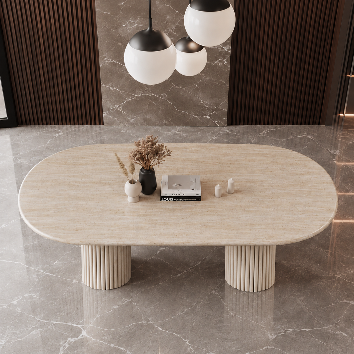 Rio Twin Fluted Pedestal Marble Dining Table