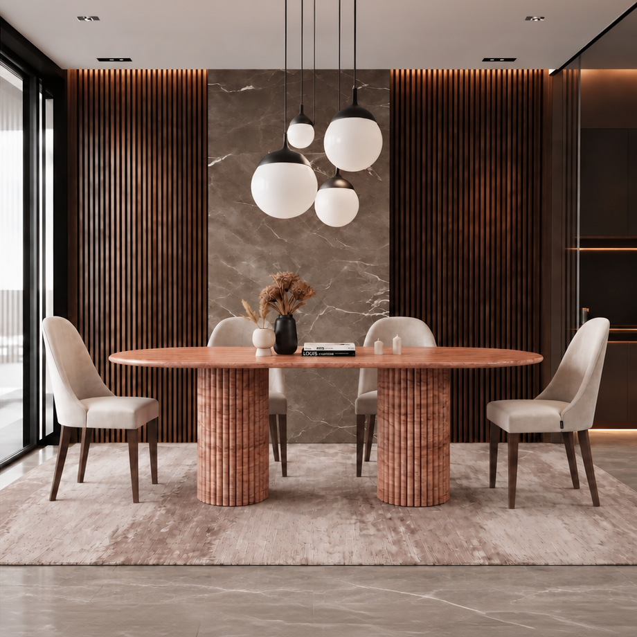 Rio Twin Fluted Pedestal Marble Dining Table