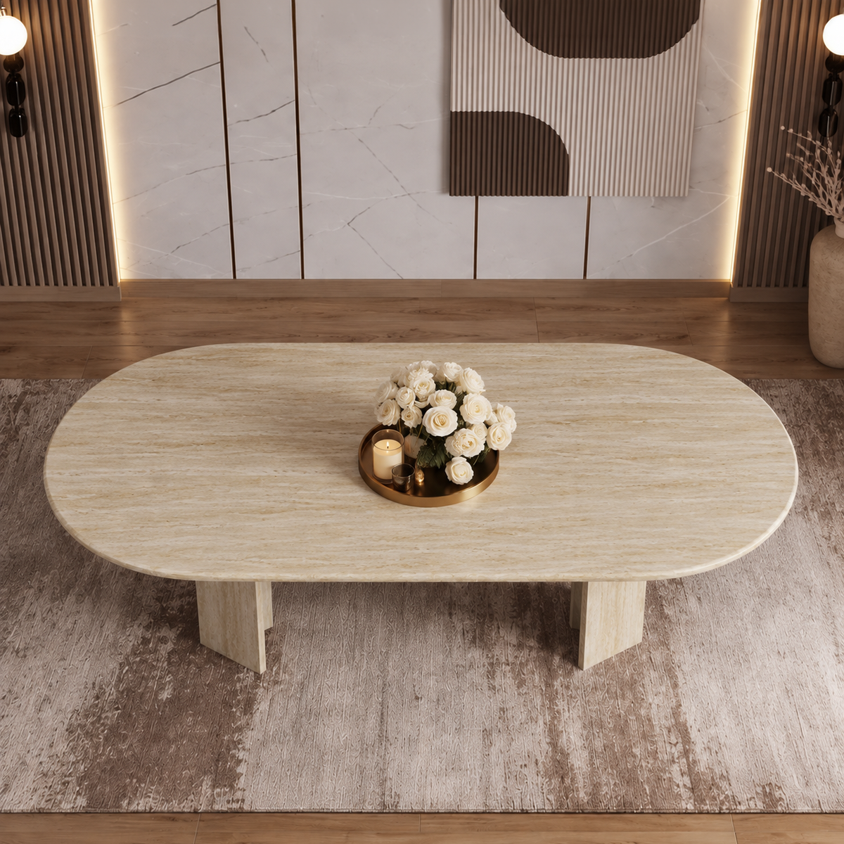 Luna Fluted Pedestal Marble Dining Table