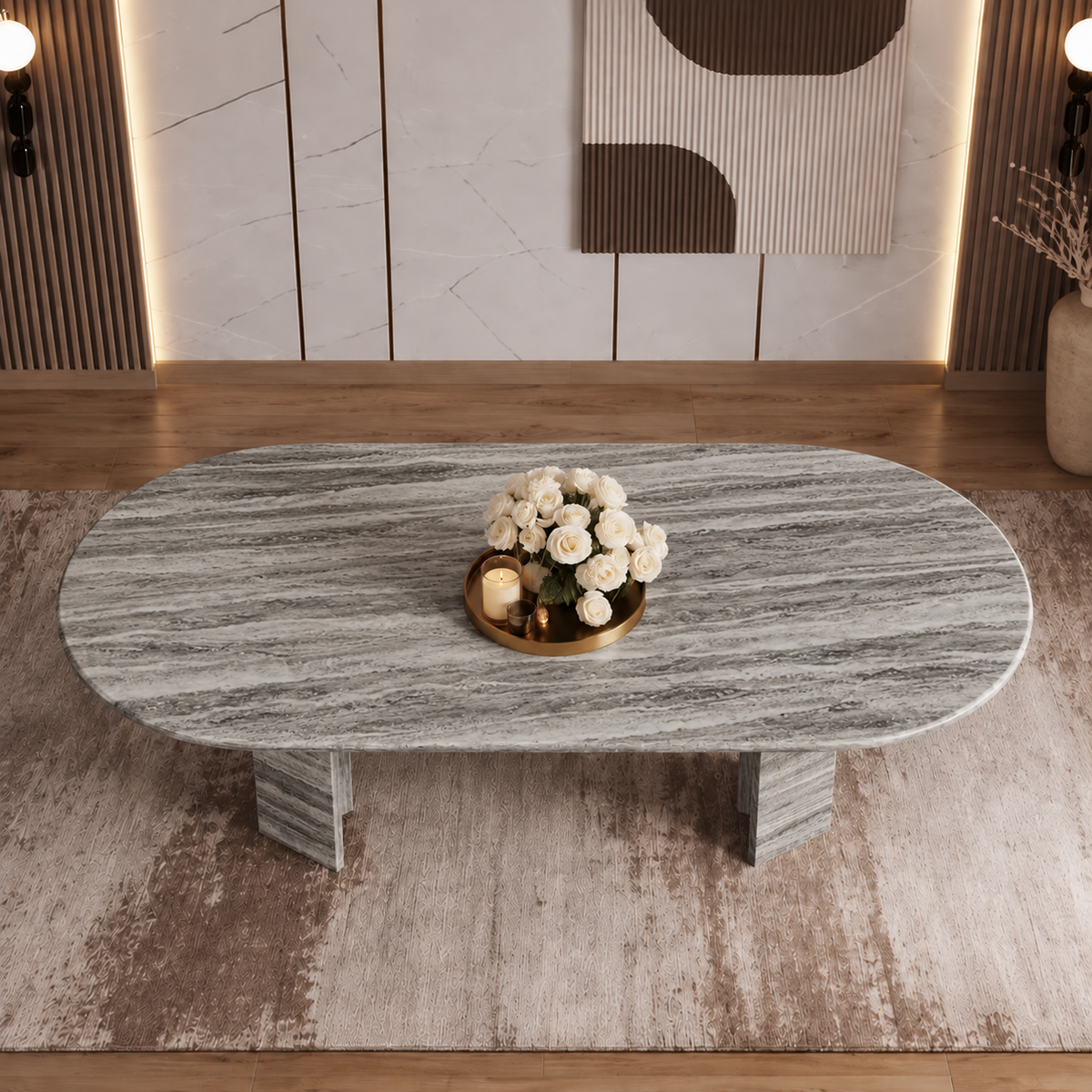 Luna Fluted Pedestal Marble Dining Table