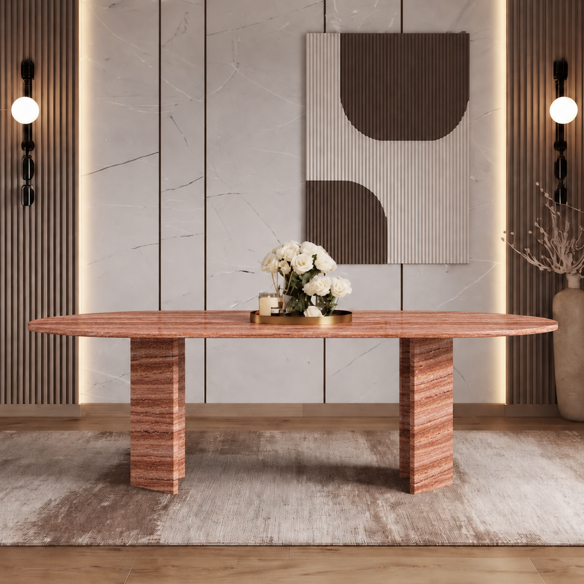 Luna Fluted Pedestal Marble Dining Table