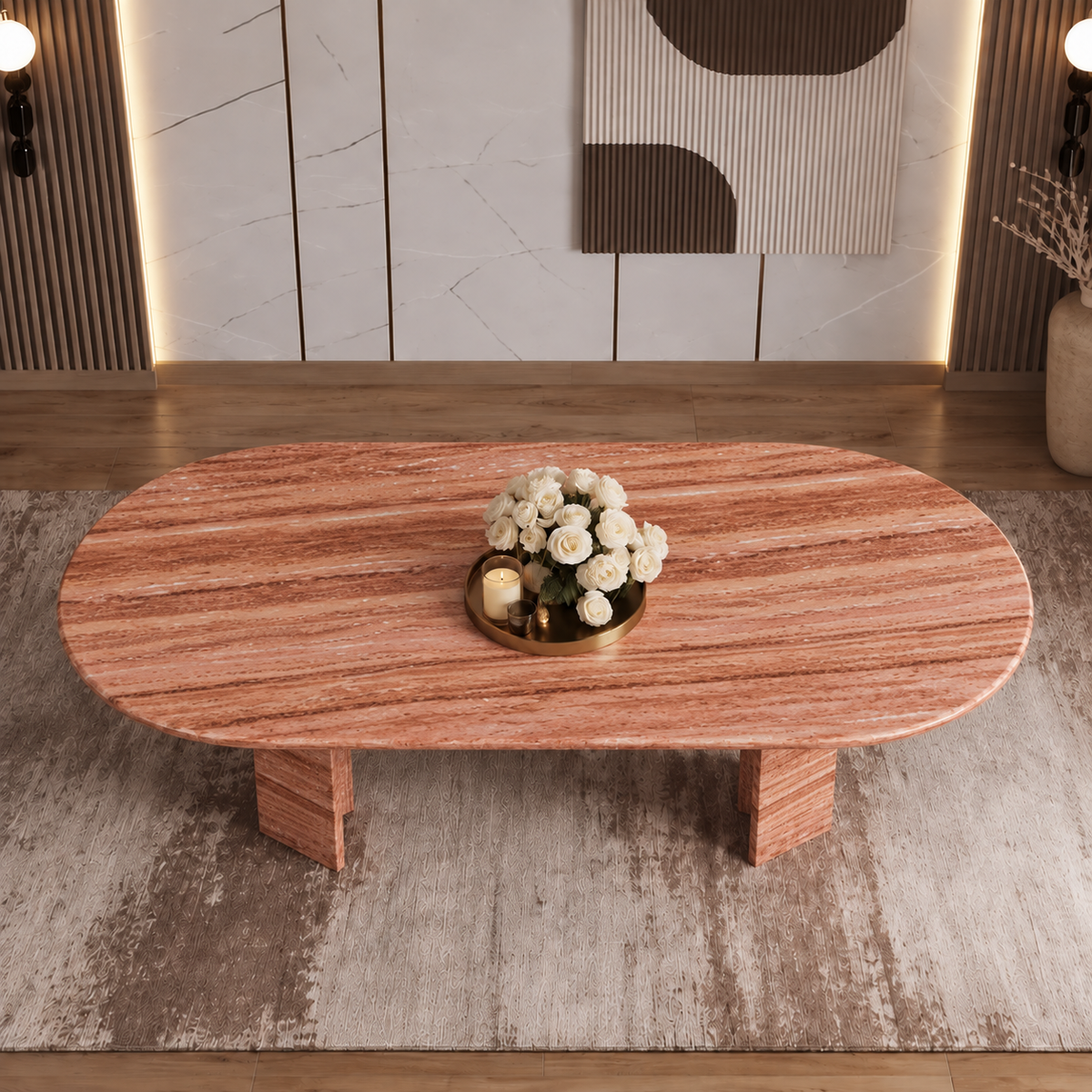 Luna Fluted Pedestal Marble Dining Table