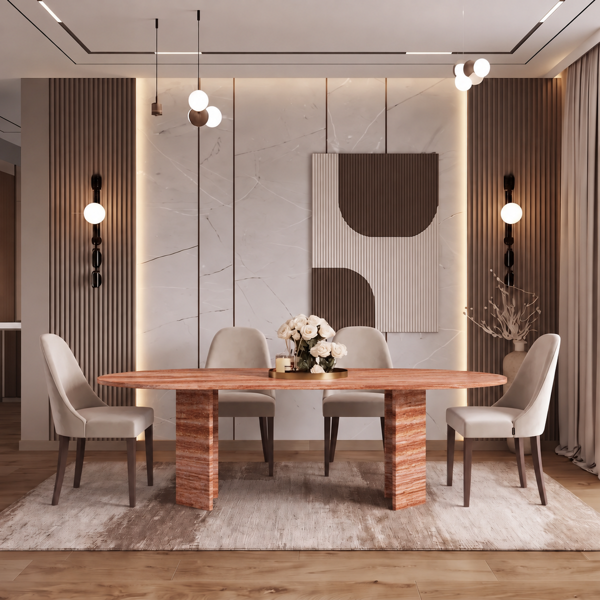 Luna Fluted Pedestal Marble Dining Table