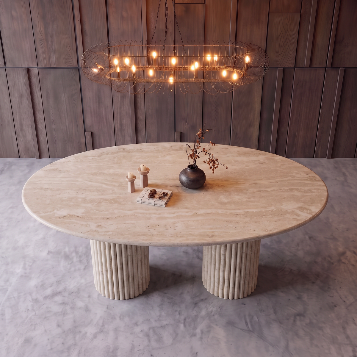 Kai Twin Fluted Pedestal Marble Dining Table