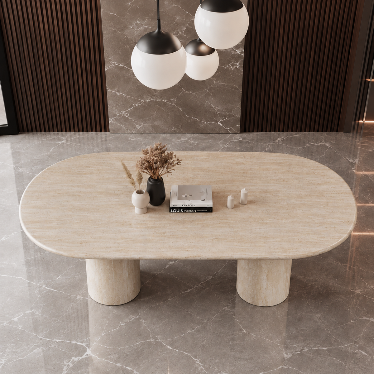 Noah Twin Cylinder Marble Dining Table
