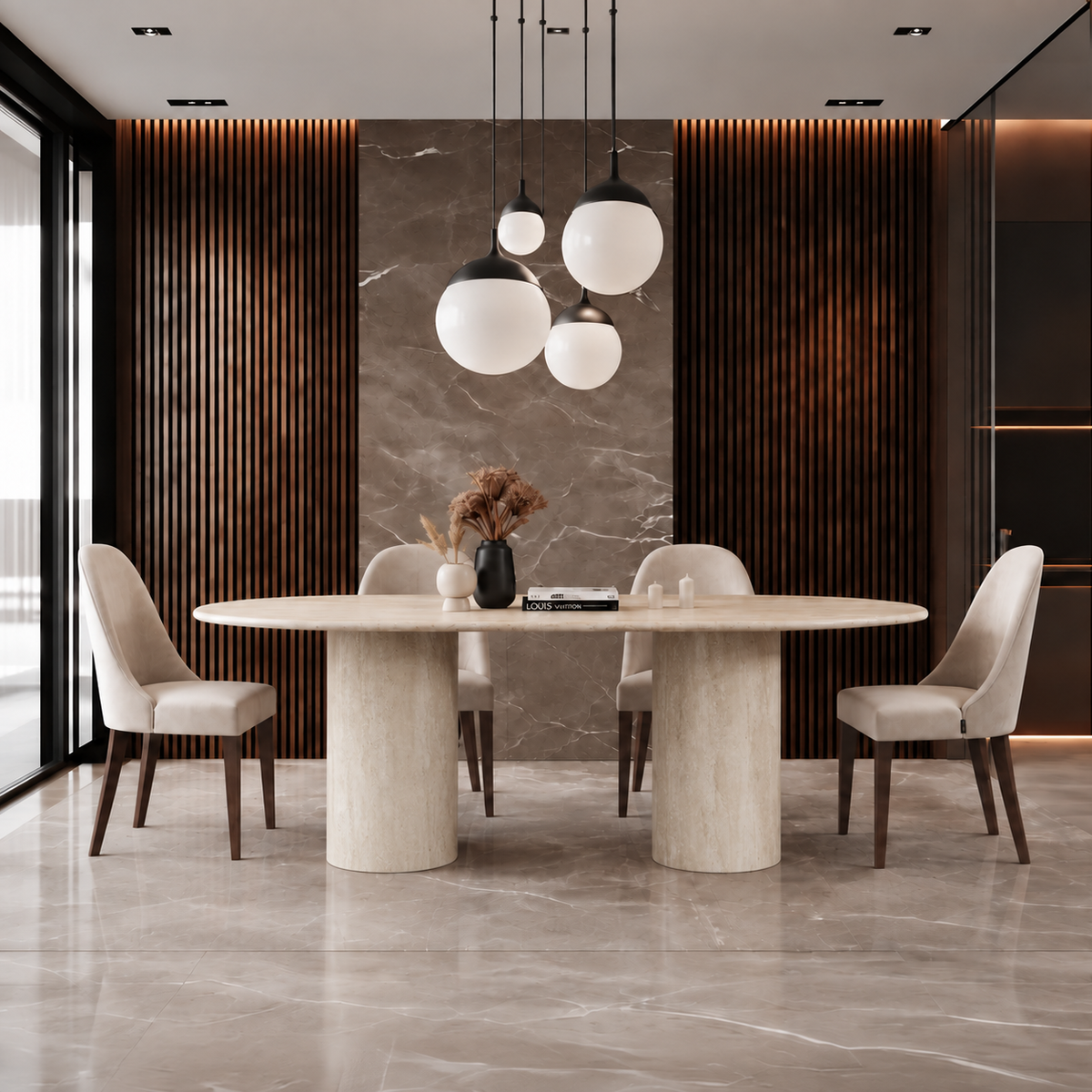 Noah Twin Cylinder Marble Dining Table