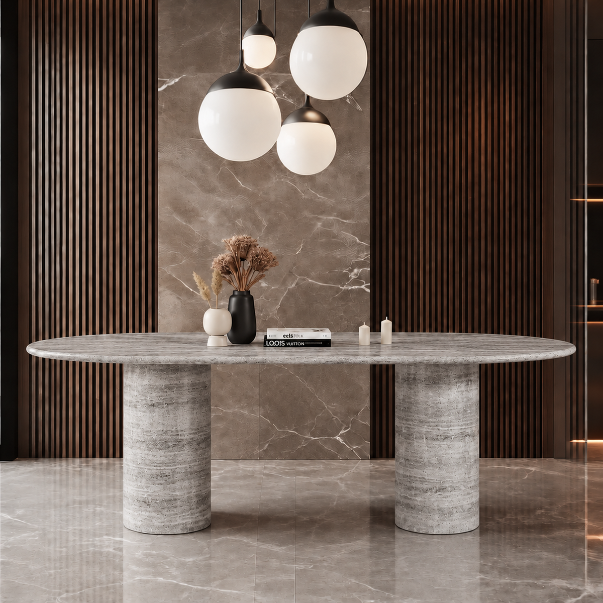 Noah Twin Cylinder Marble Dining Table