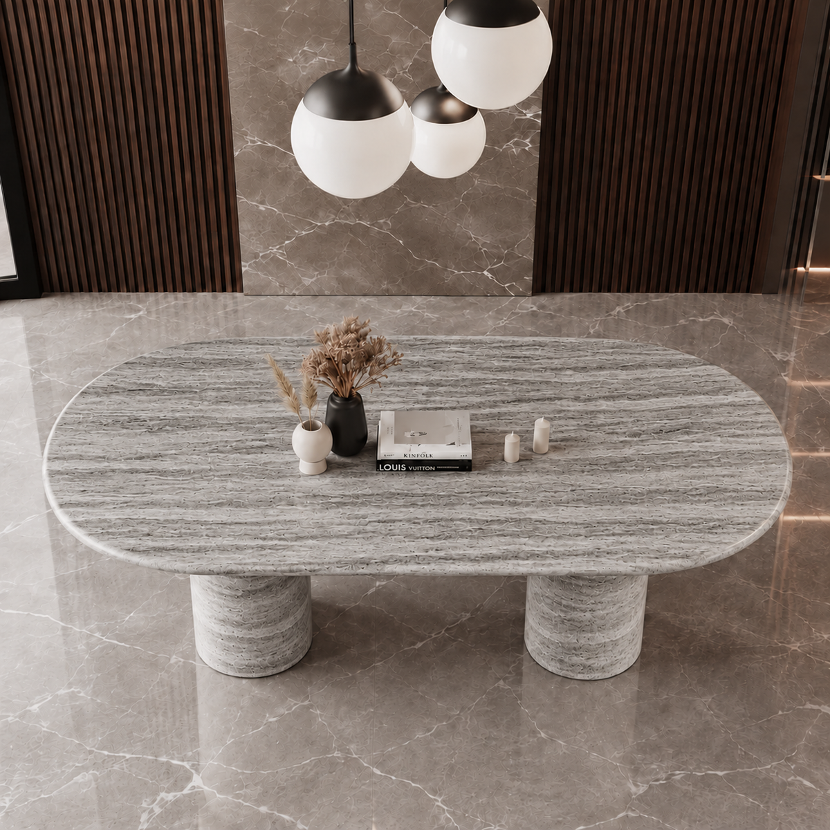 Noah Twin Cylinder Marble Dining Table