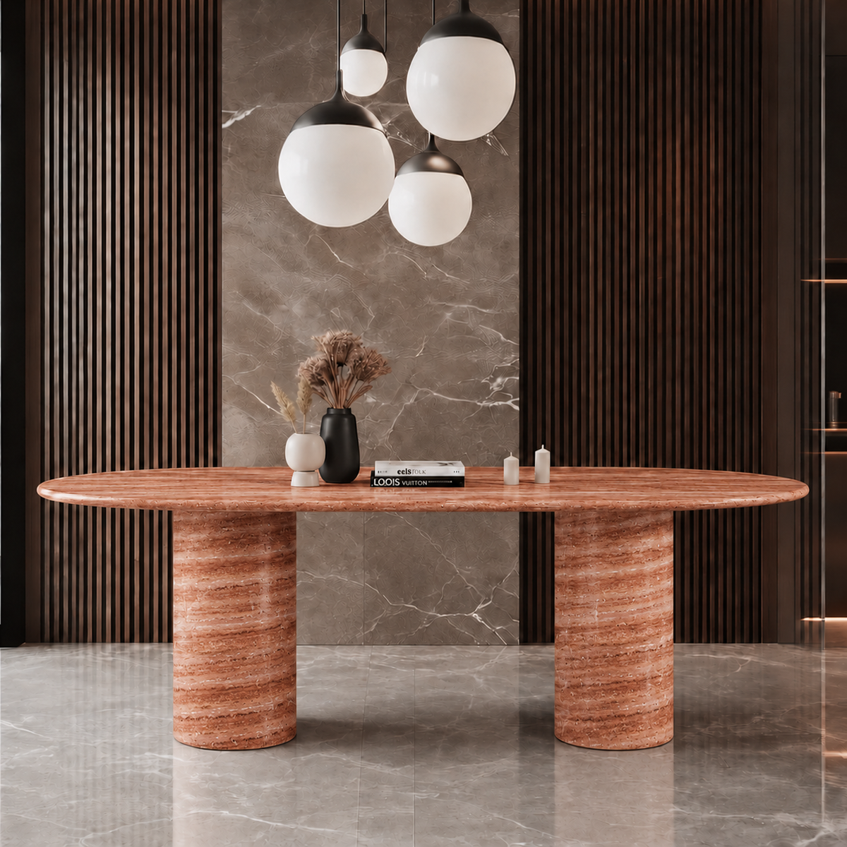 Noah Twin Cylinder Marble Dining Table