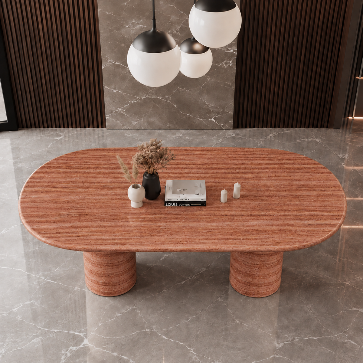 Noah Twin Cylinder Marble Dining Table