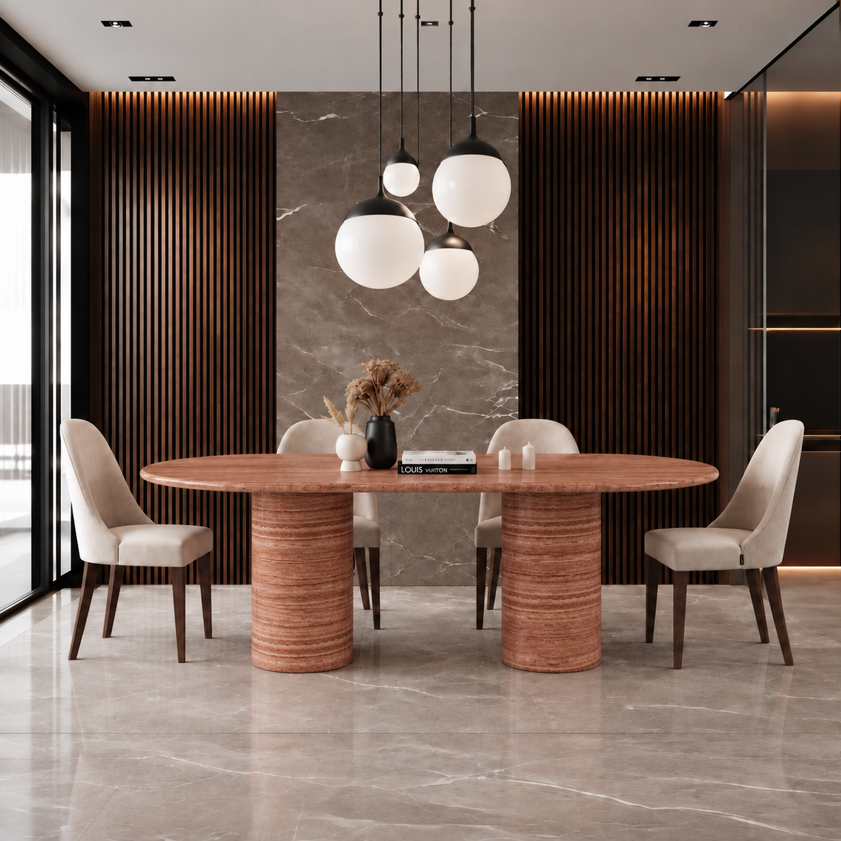 Noah Twin Cylinder Marble Dining Table