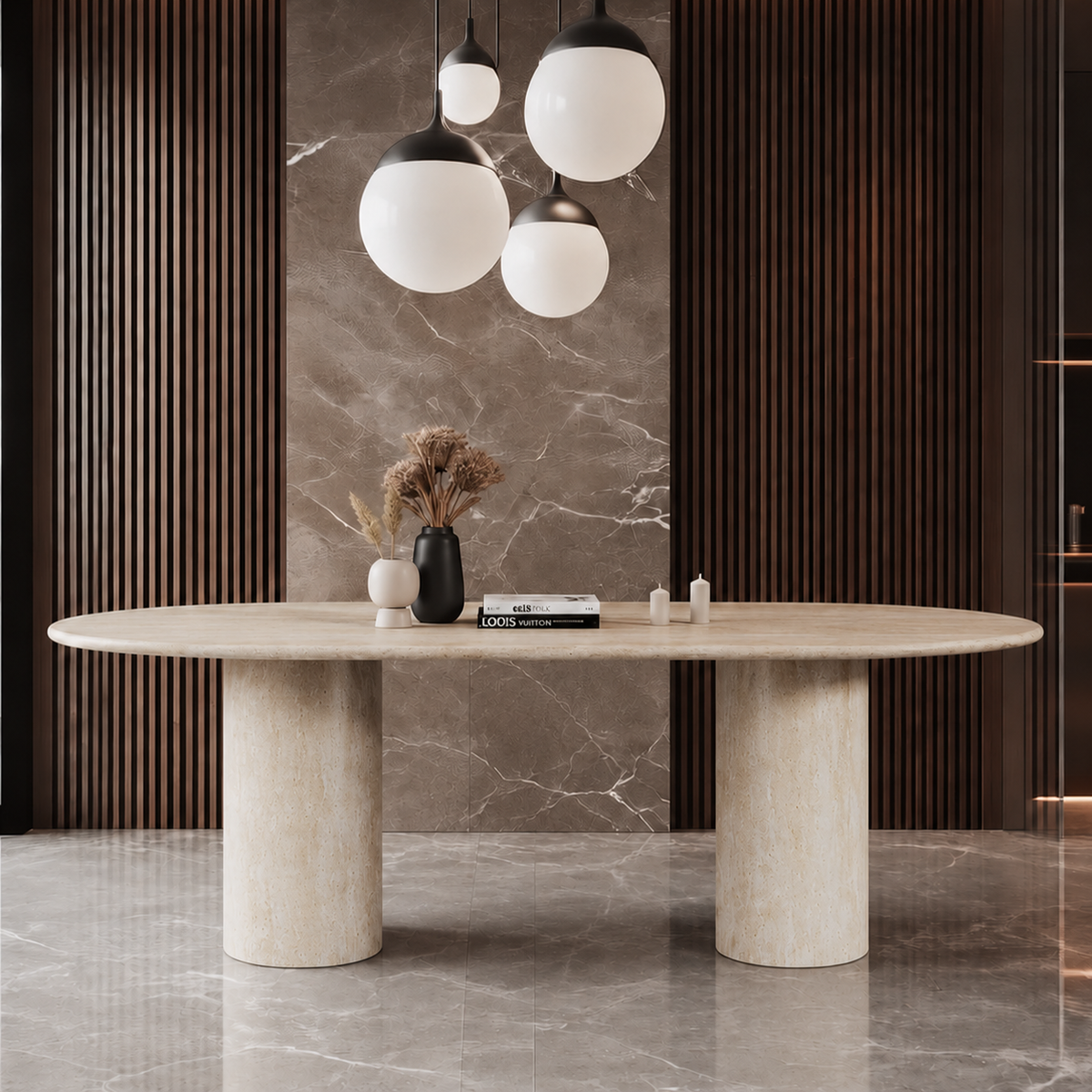 Noah Twin Cylinder Marble Dining Table