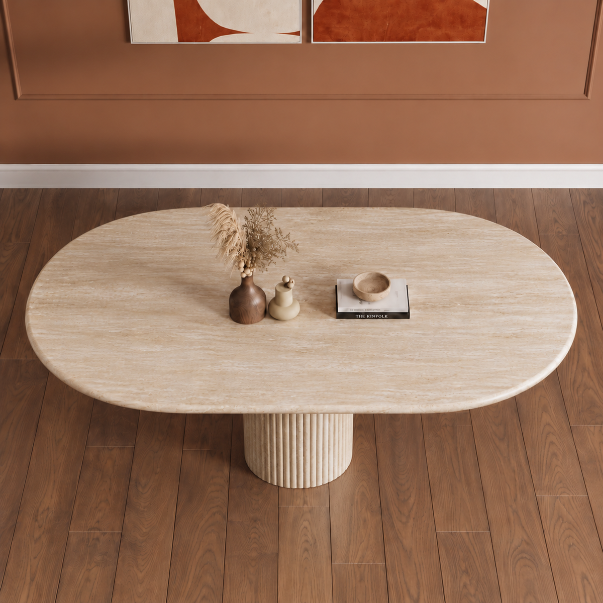 Modena Fluted Pedestal Marble Dining Table