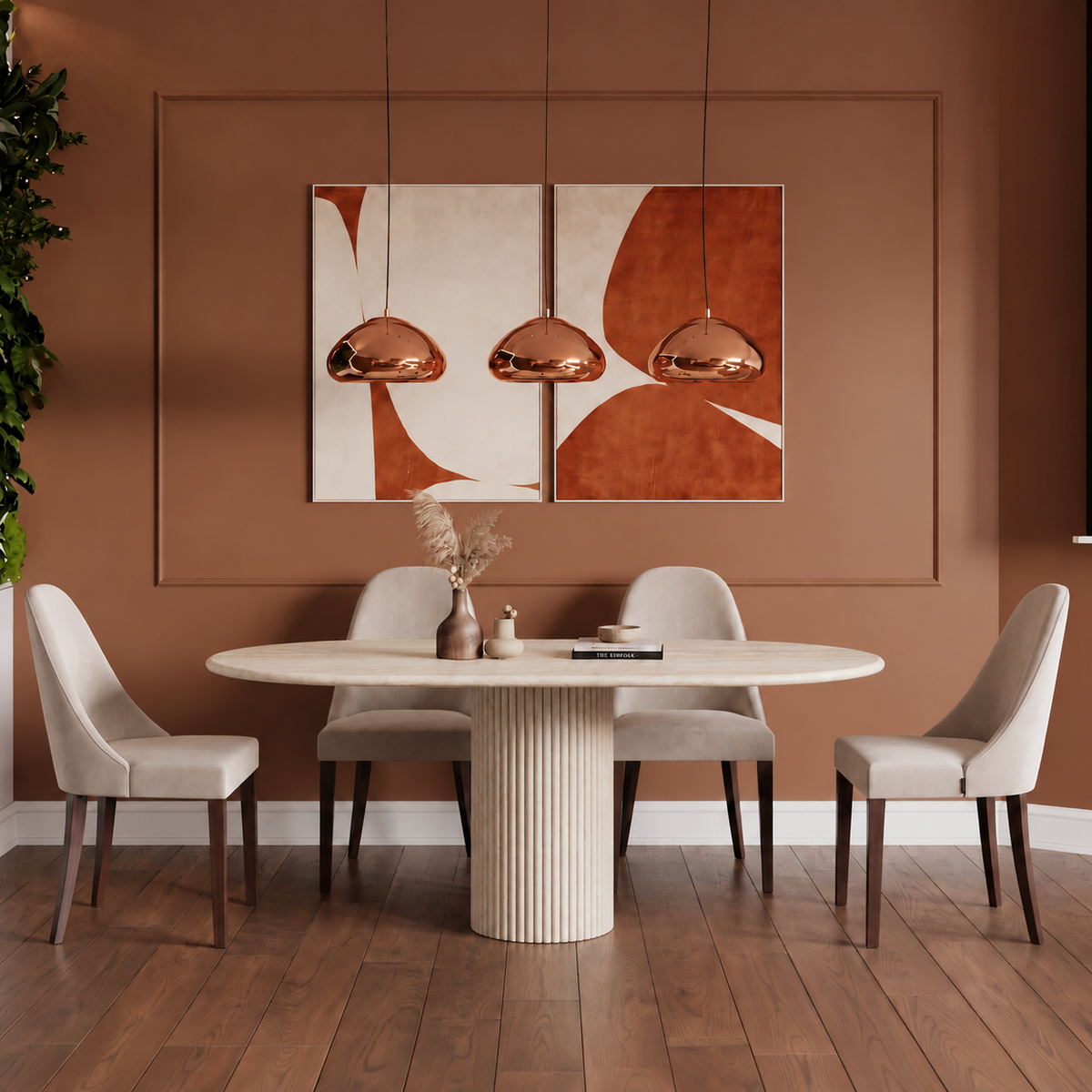 Modena Fluted Pedestal Marble Dining Table