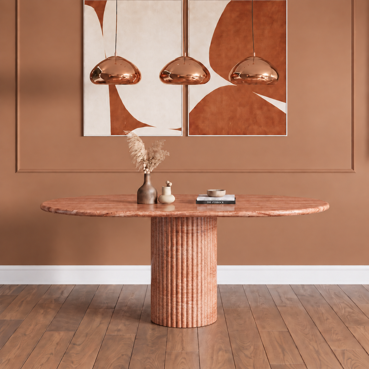 Modena Fluted Pedestal Marble Dining Table