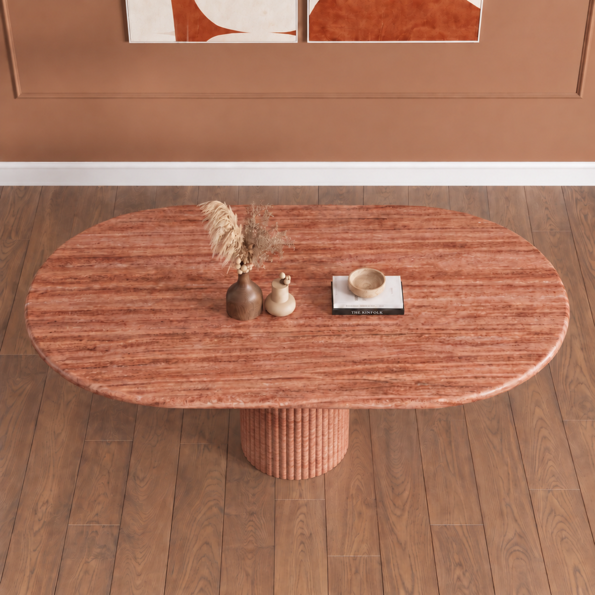 Modena Fluted Pedestal Marble Dining Table