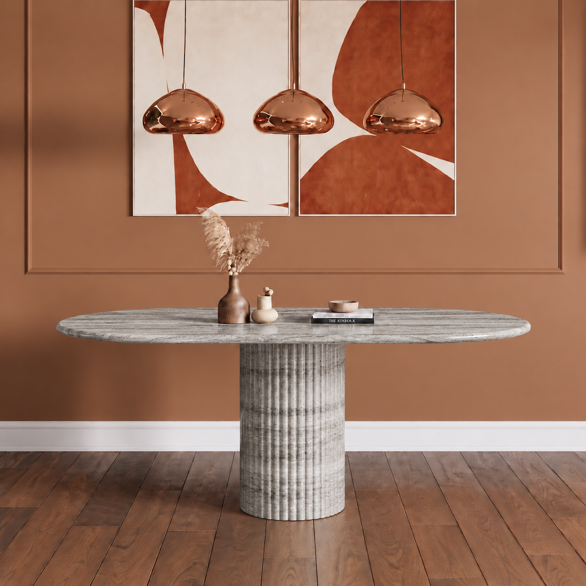 Modena Fluted Pedestal Marble Dining Table