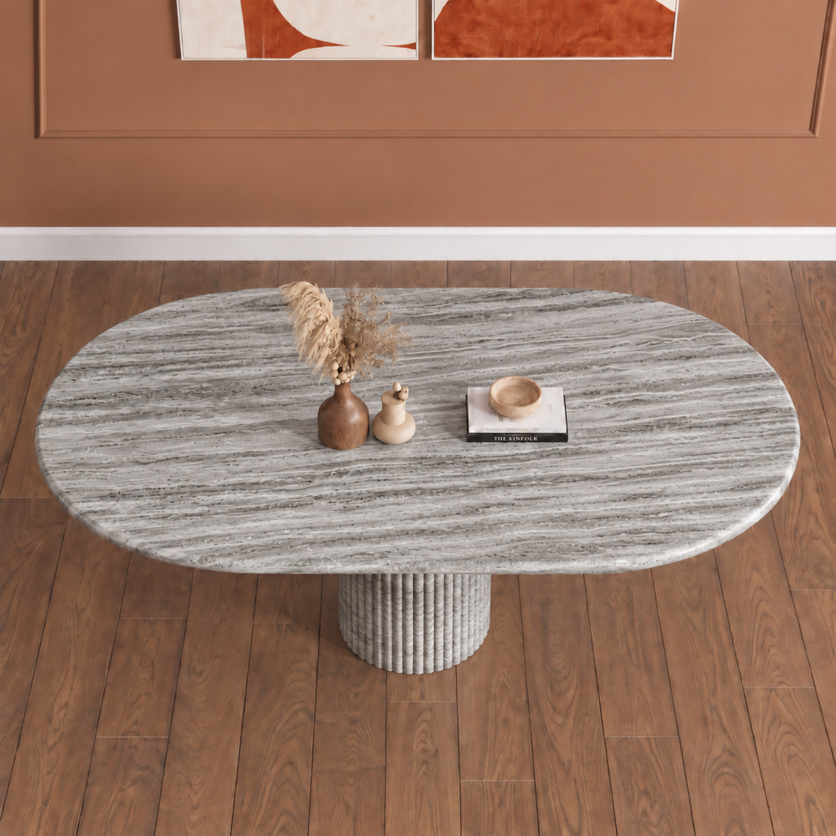 Modena Fluted Pedestal Marble Dining Table