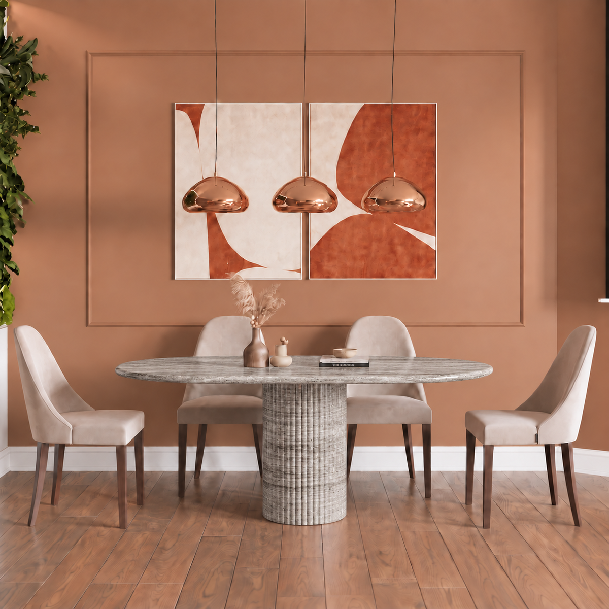 Modena Fluted Pedestal Marble Dining Table