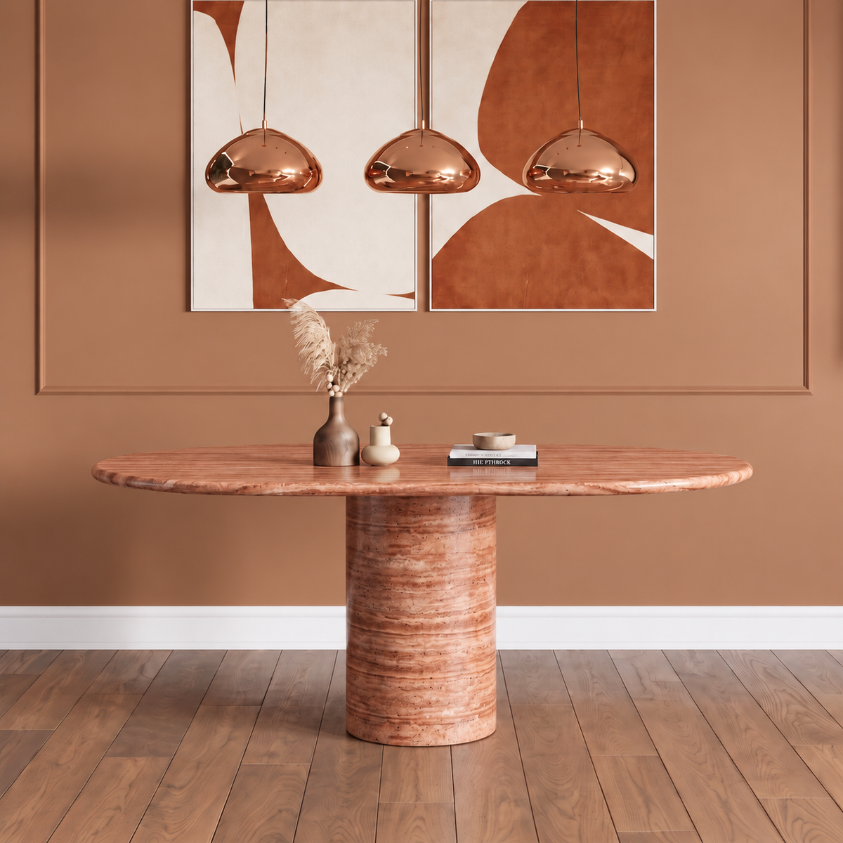 Lucera Cylinder Pedestal Marble Dining Table
