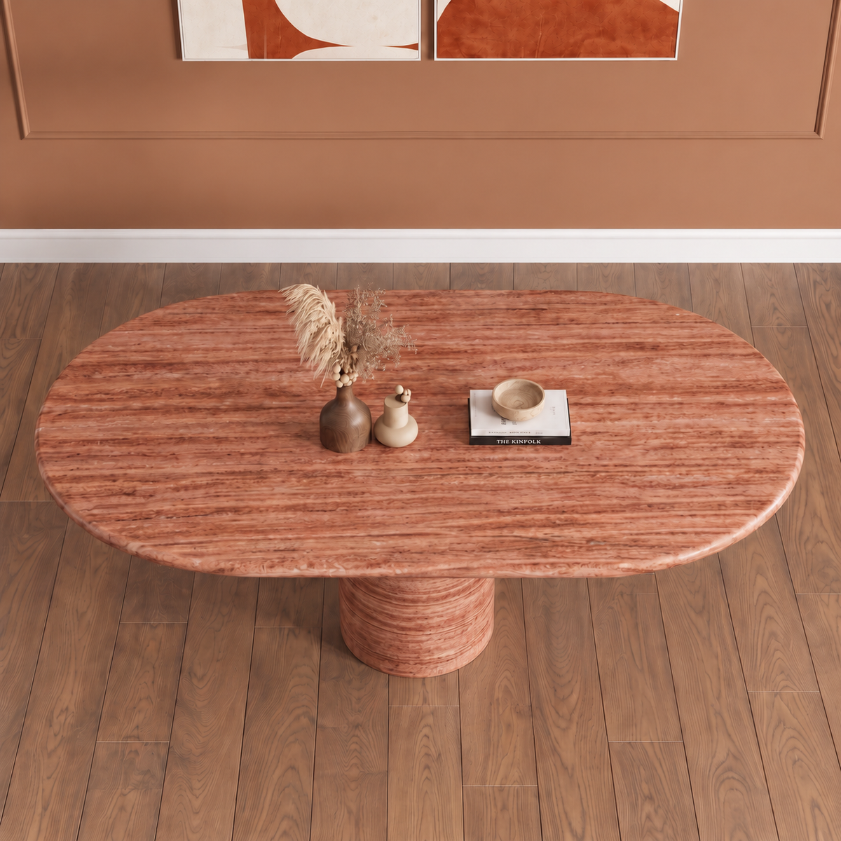 Lucera Cylinder Pedestal Marble Dining Table
