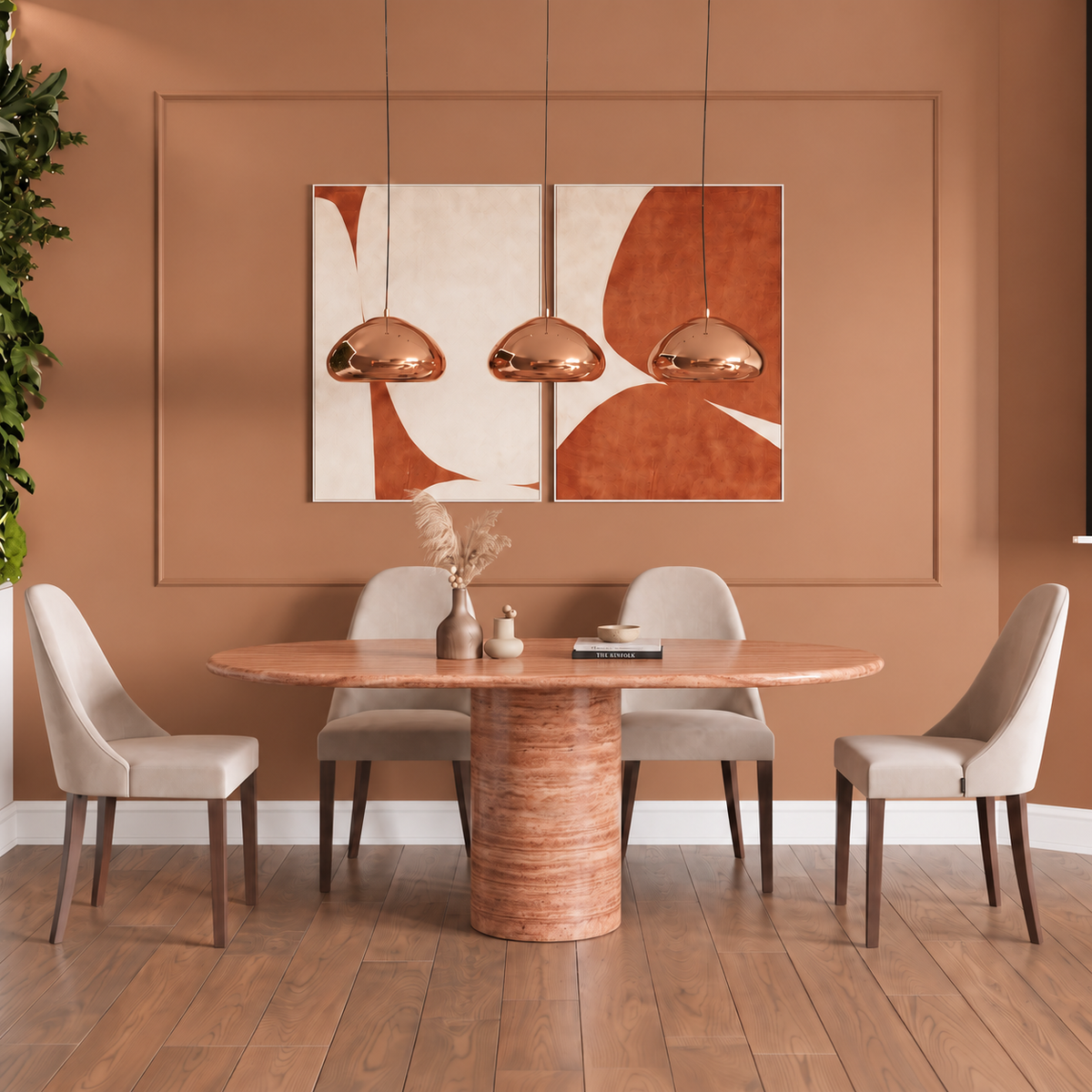 Lucera Cylinder Pedestal Marble Dining Table