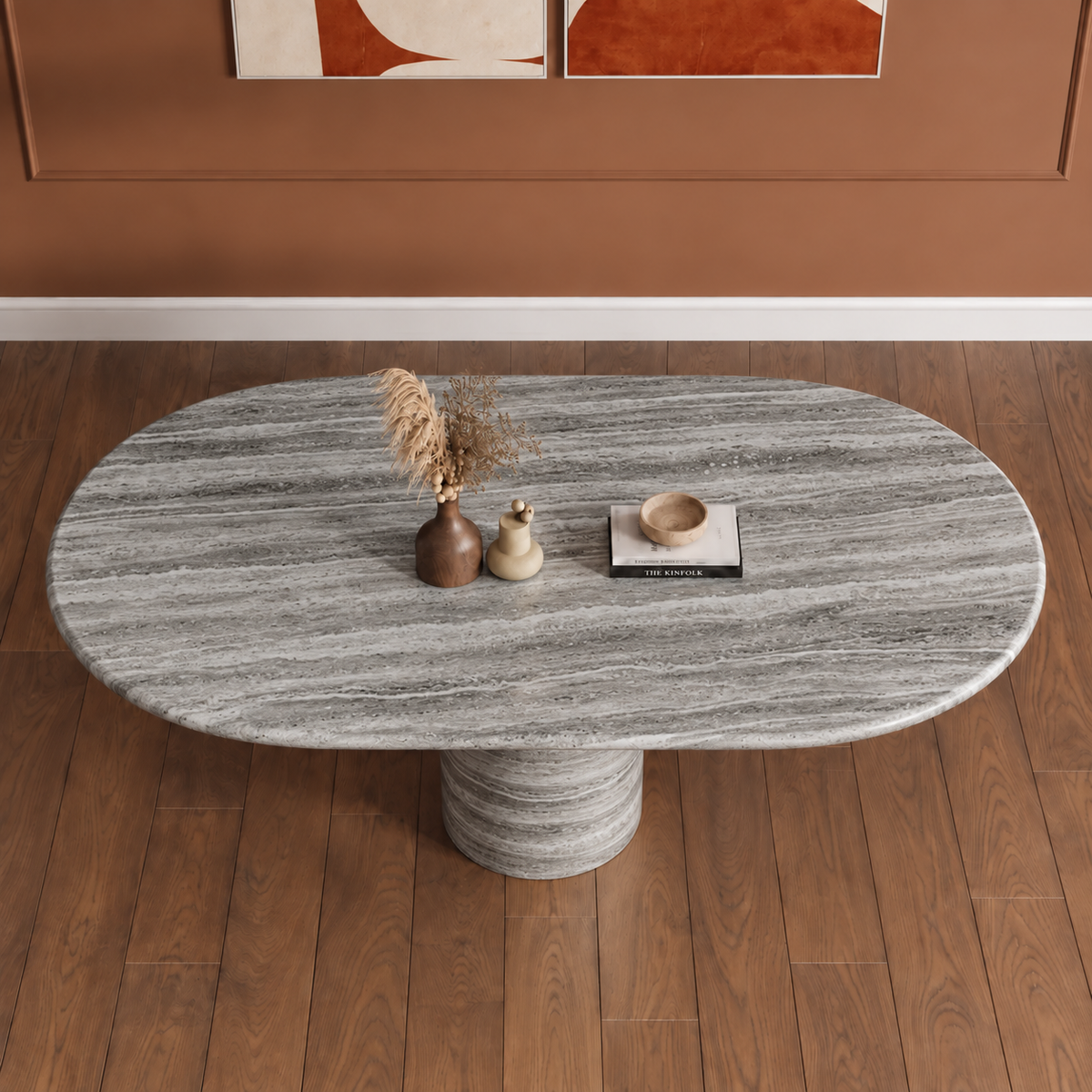 Lucera Cylinder Pedestal Marble Dining Table
