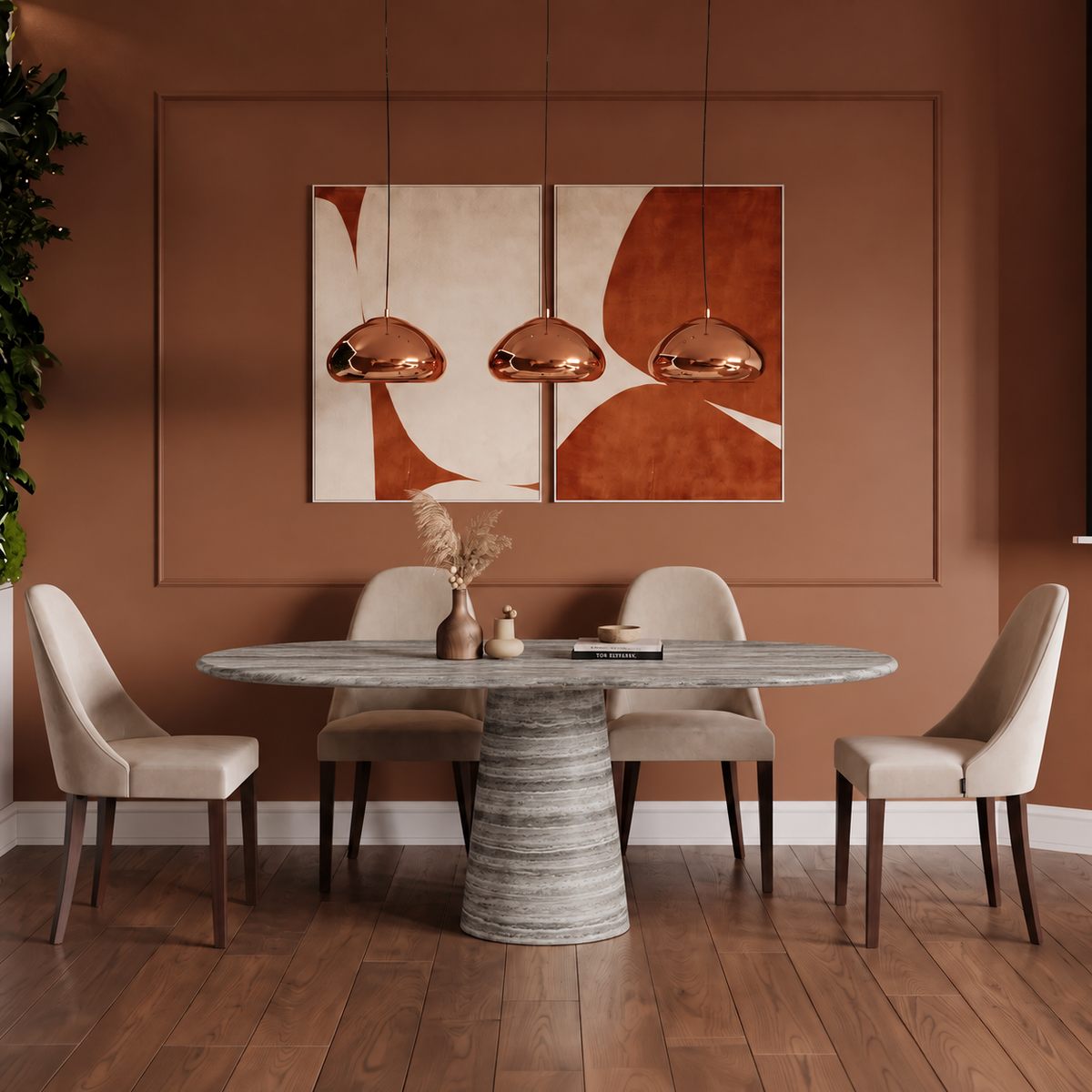 Lucera Cylinder Pedestal Marble Dining Table