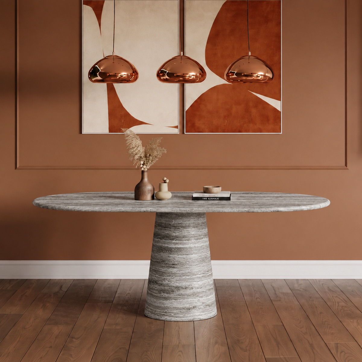 Lucera Cylinder Pedestal Marble Dining Table