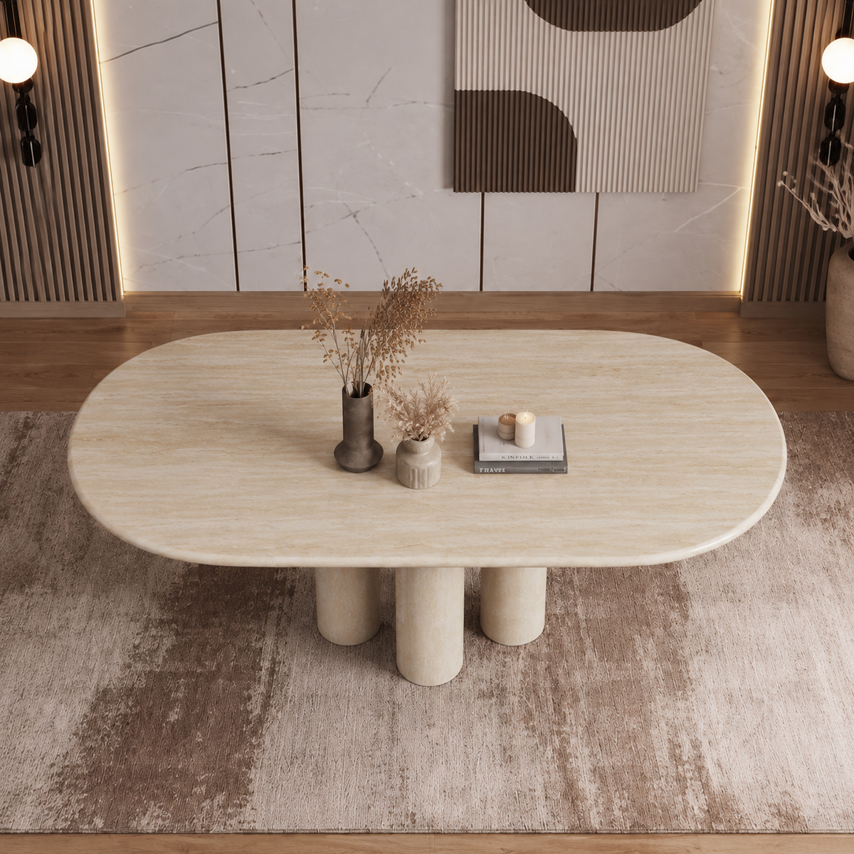 Nova Triple Pedestal Marble Dining Table