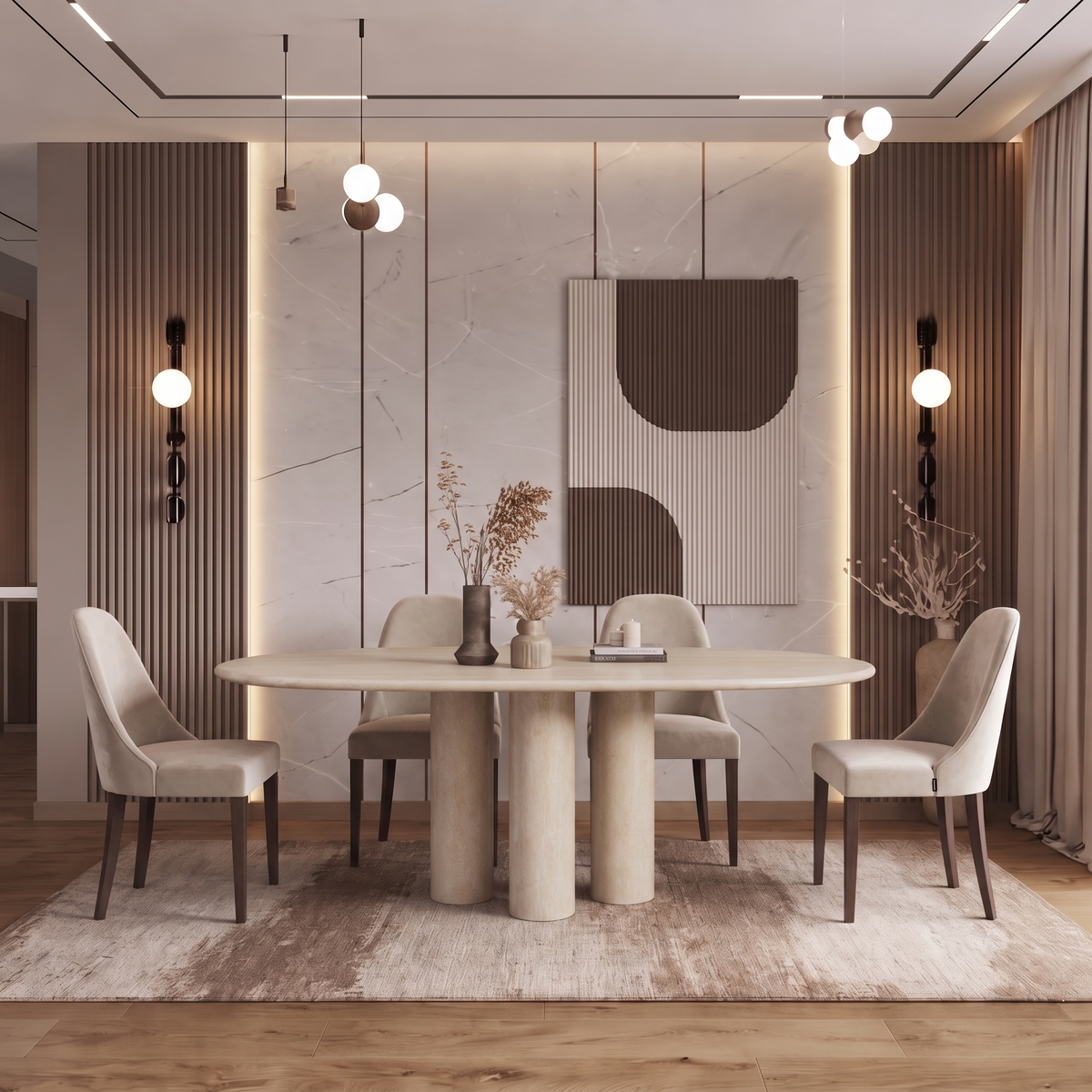 Nova Triple Pedestal Marble Dining Table