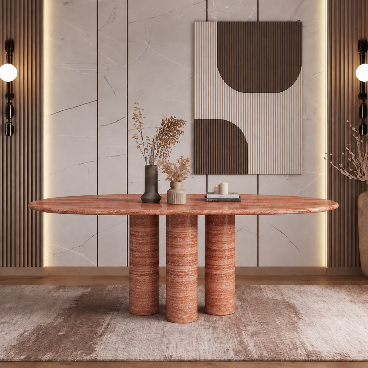 Nova Triple Pedestal Marble Dining Table