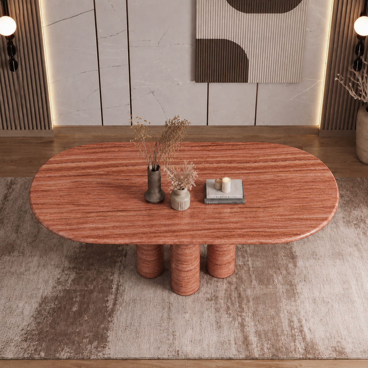 Nova Triple Pedestal Marble Dining Table