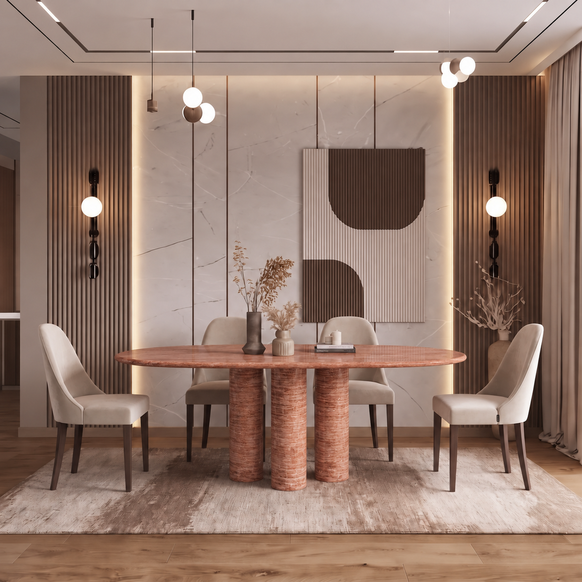 Nova Triple Pedestal Marble Dining Table