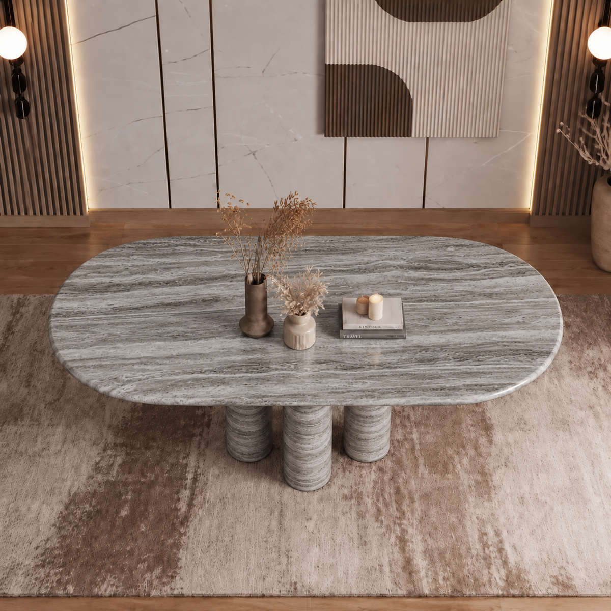 Nova Triple Pedestal Marble Dining Table