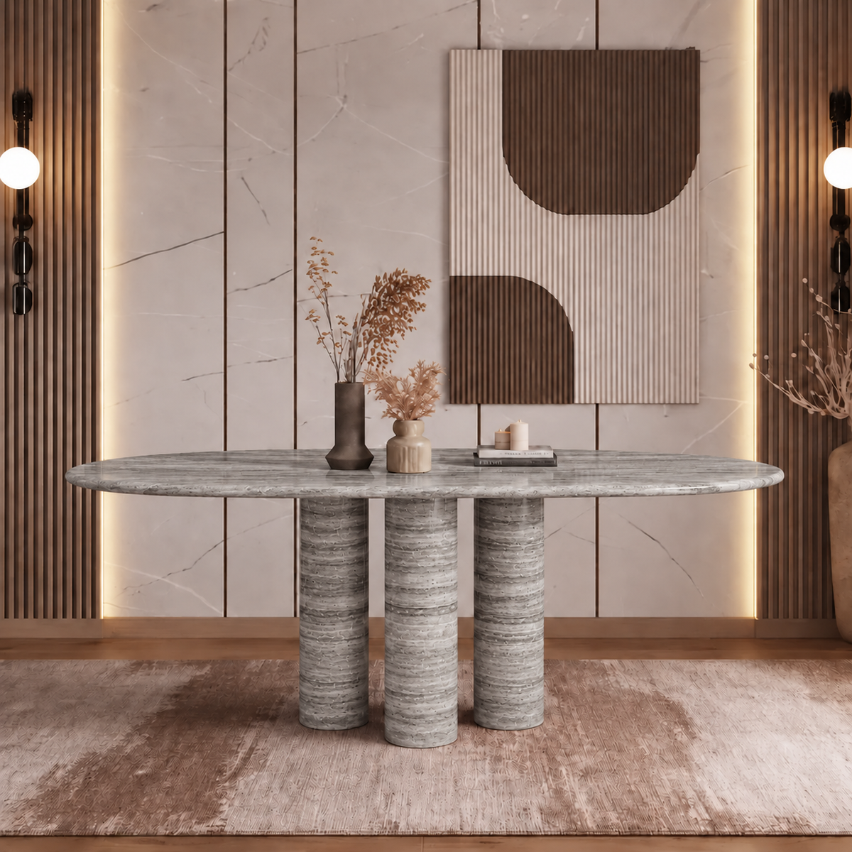 Nova Triple Pedestal Marble Dining Table