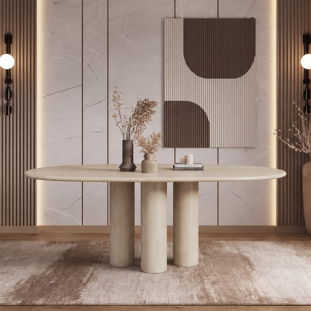 Nova Triple Pedestal Marble Dining Table