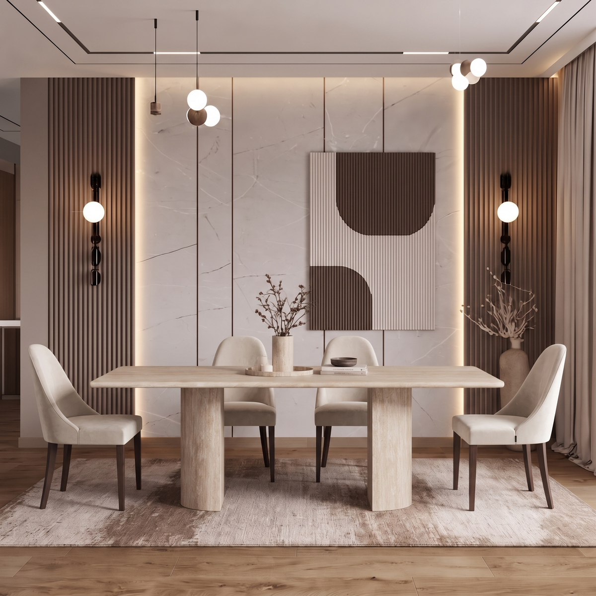Leo Twin Leg Marble Dining Table