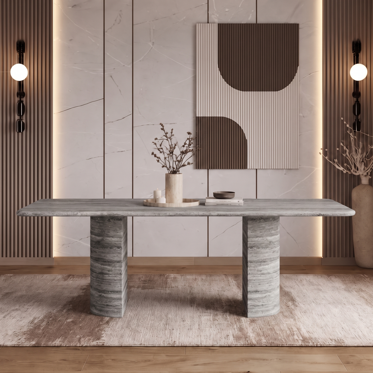 Leo Twin Leg Marble Dining Table