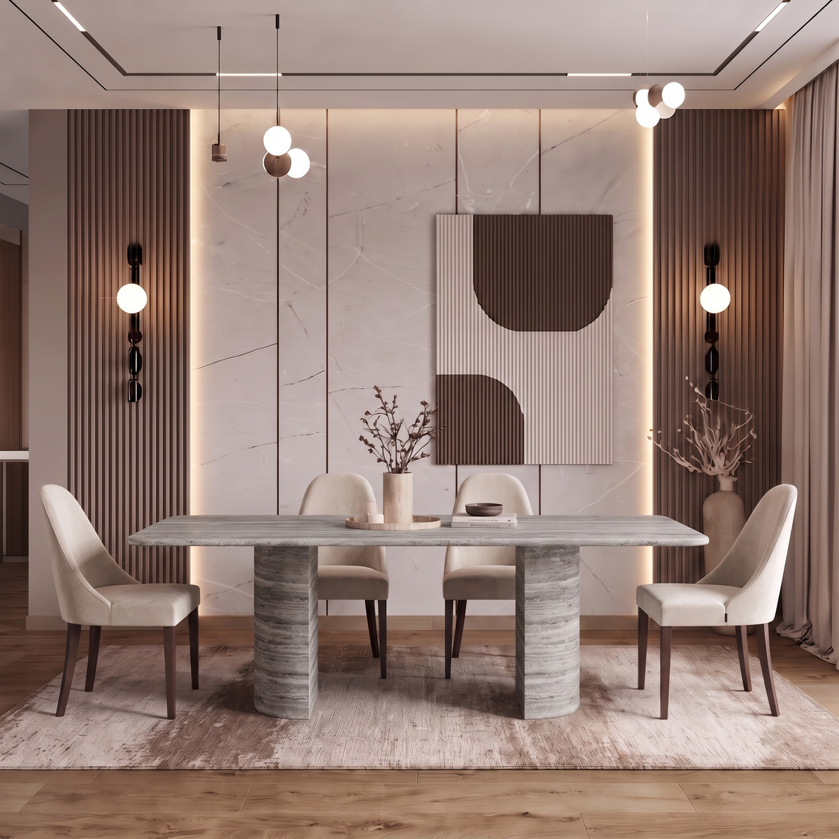 Leo Twin Leg Marble Dining Table